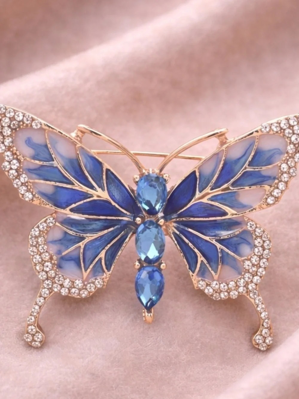 Blue Enamel & Crystal Butterfly Brooch